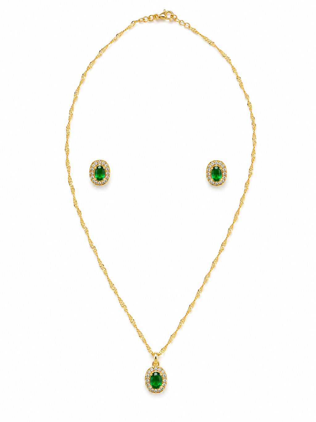 collar con dije verde y par de aretes