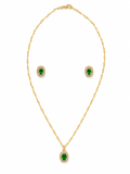 collar con dije verde y par de aretes