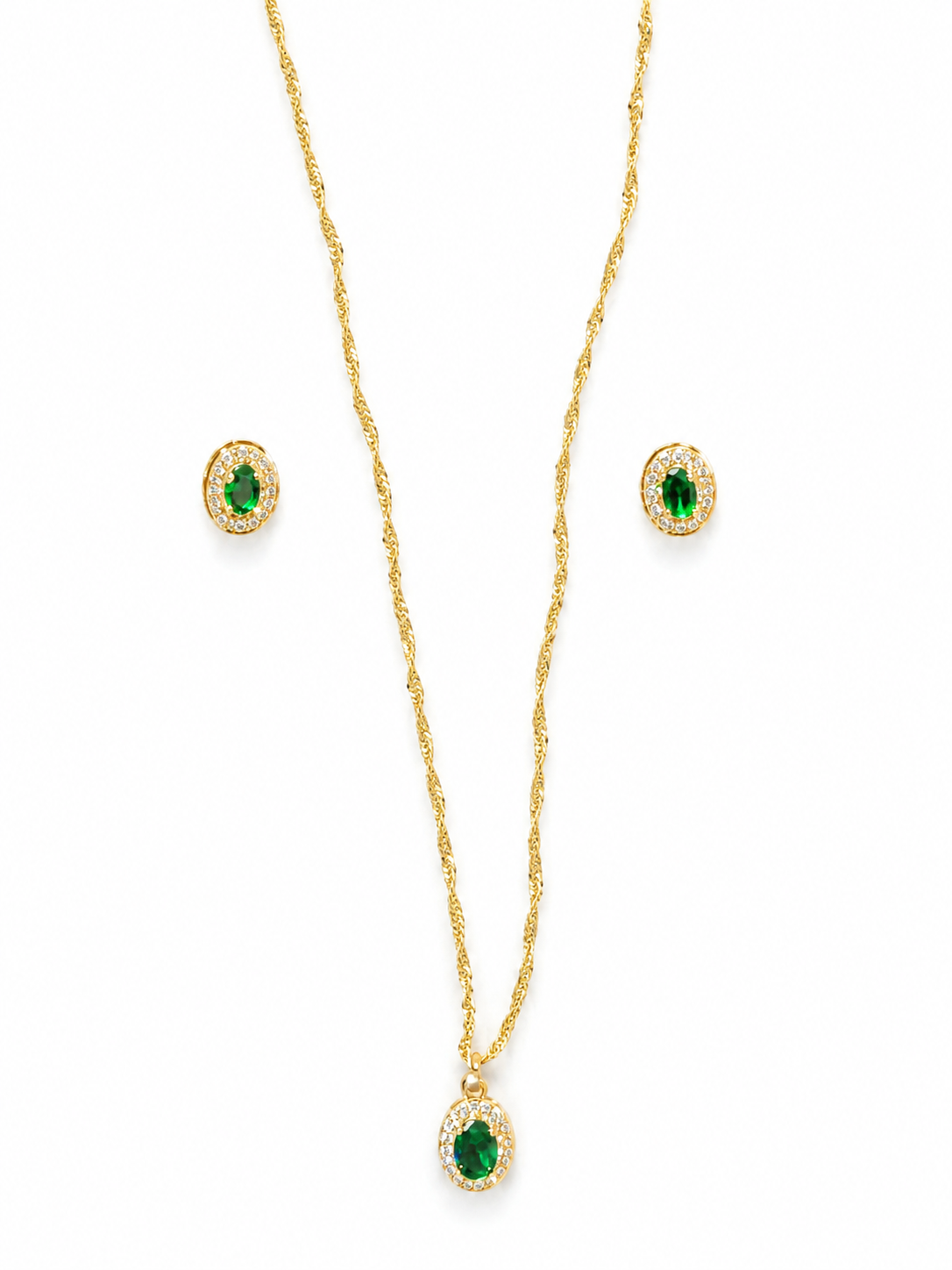 collar con dije verde y par de aretes